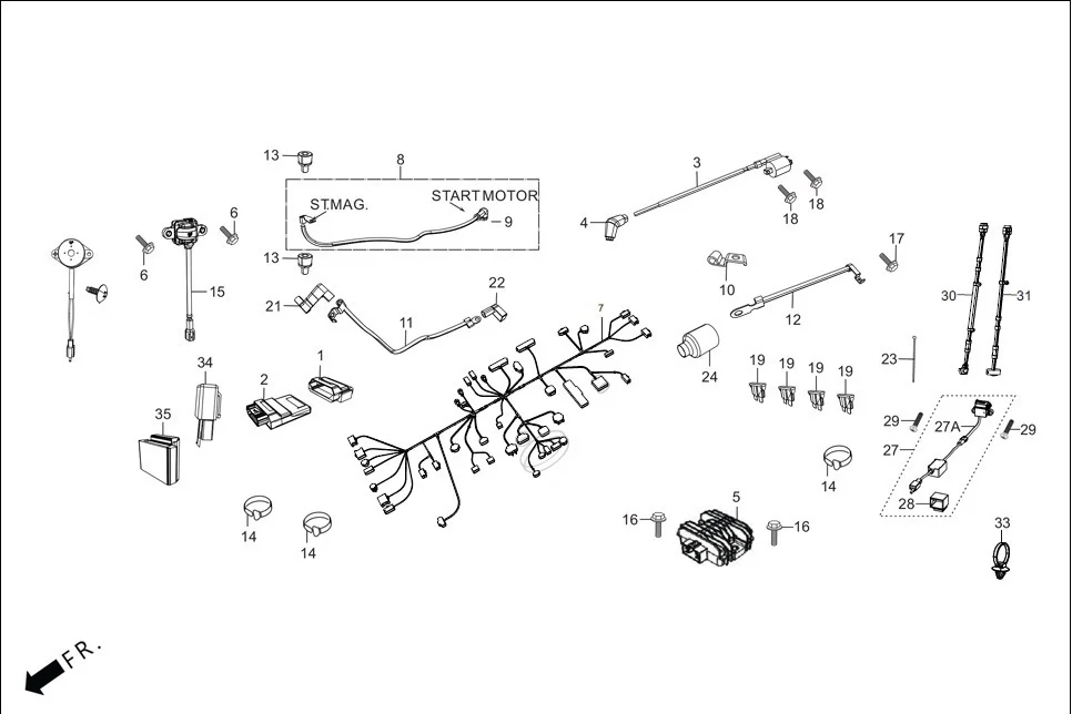 F-24-WO_CONNECT ELECTRICALS (WIRE HARNESS/START CABLES) assembly diagram for Hero XPULSE 200T OBD II(Jun,2023)