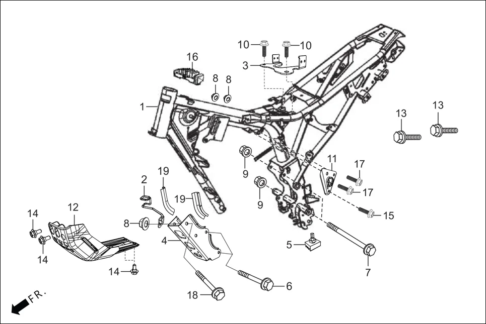 F-25 FRAME BODY assembly diagram for Hero XPULSE 200T OBD II(Jun,2023)