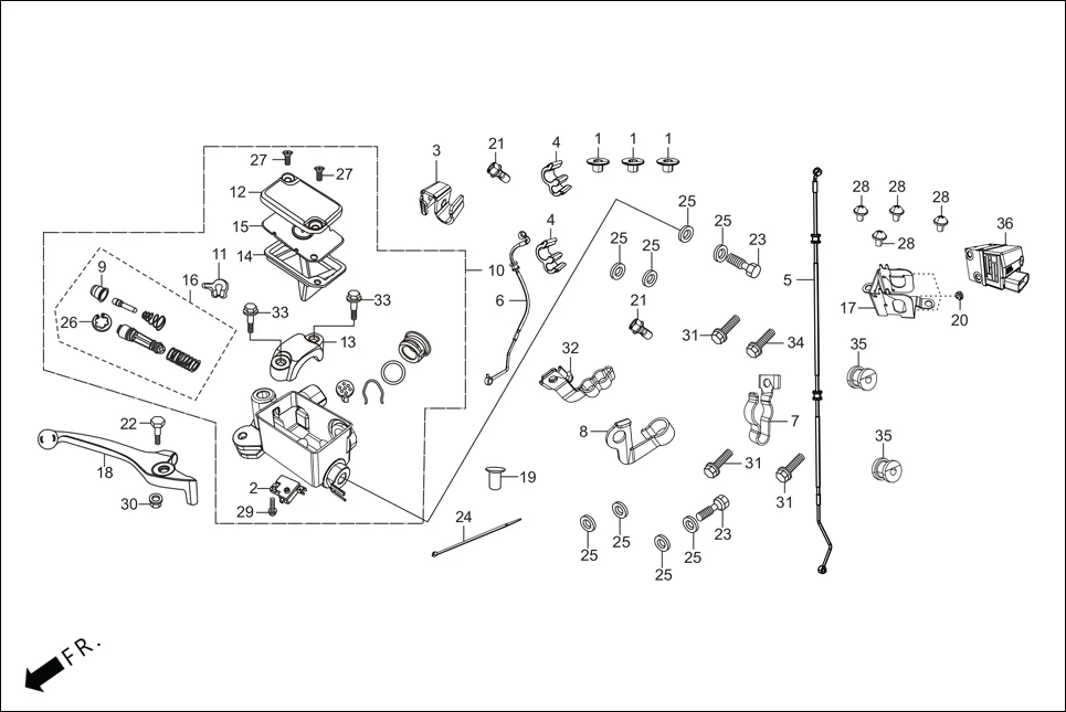 F-4A FRONT BRAKE (MASTER CYLINDER) assembly diagram for Hero XPULSE 200T OBD II(Jun,2023)