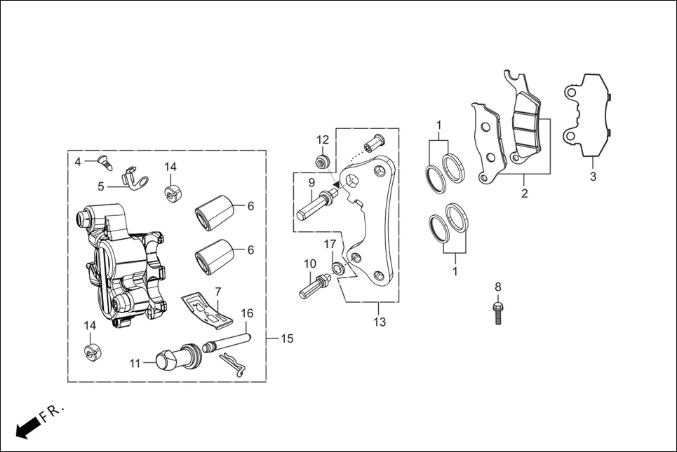 F-4B FRONT BRAKE (CALIPER ASSY ‘R’ FR.) assembly diagram for Hero XPULSE 200T OBD II(Jun,2023)
