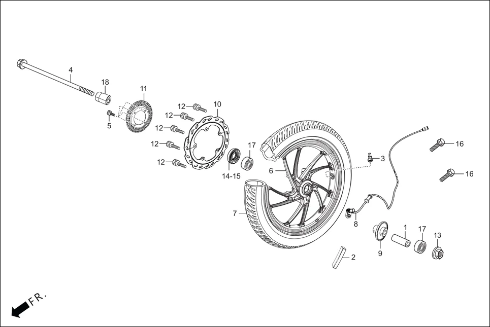 F-7 FRONT WHEEL assembly diagram for Hero XPULSE 200T OBD II(Jun,2023)
