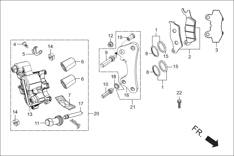 F-4B FRONT BRAKE (CALIPER ASSY ‘R’ FR.) assembly diagram for Hero Xpulse 200T 4V FI (Jan, 2023)