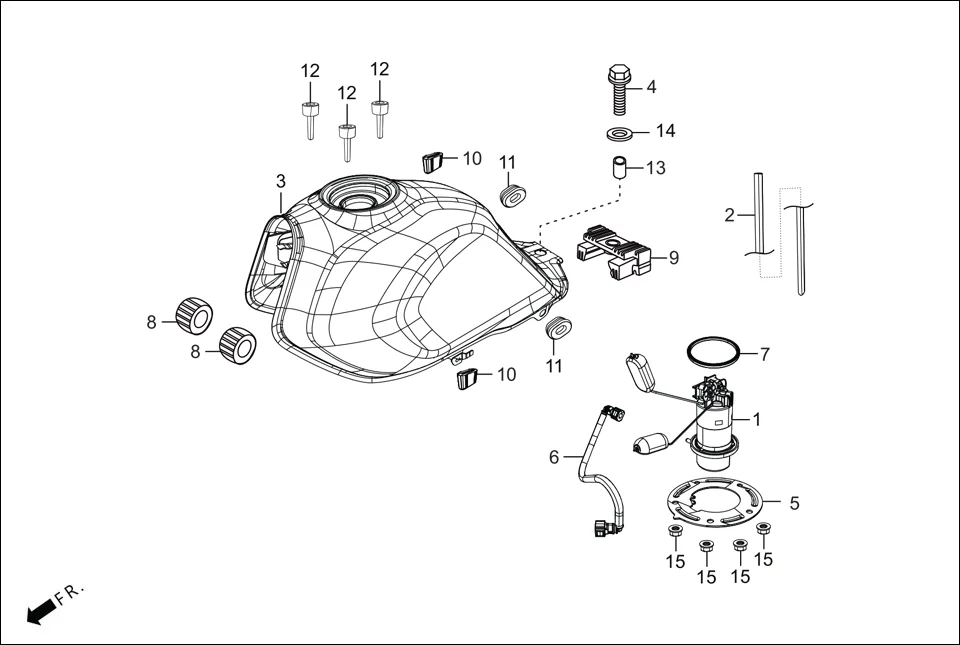 F-11 FUEL TANK / FUEL UNIT assembly diagram for Hero Xpulse 200T FI BSVI (Feb, 2021)