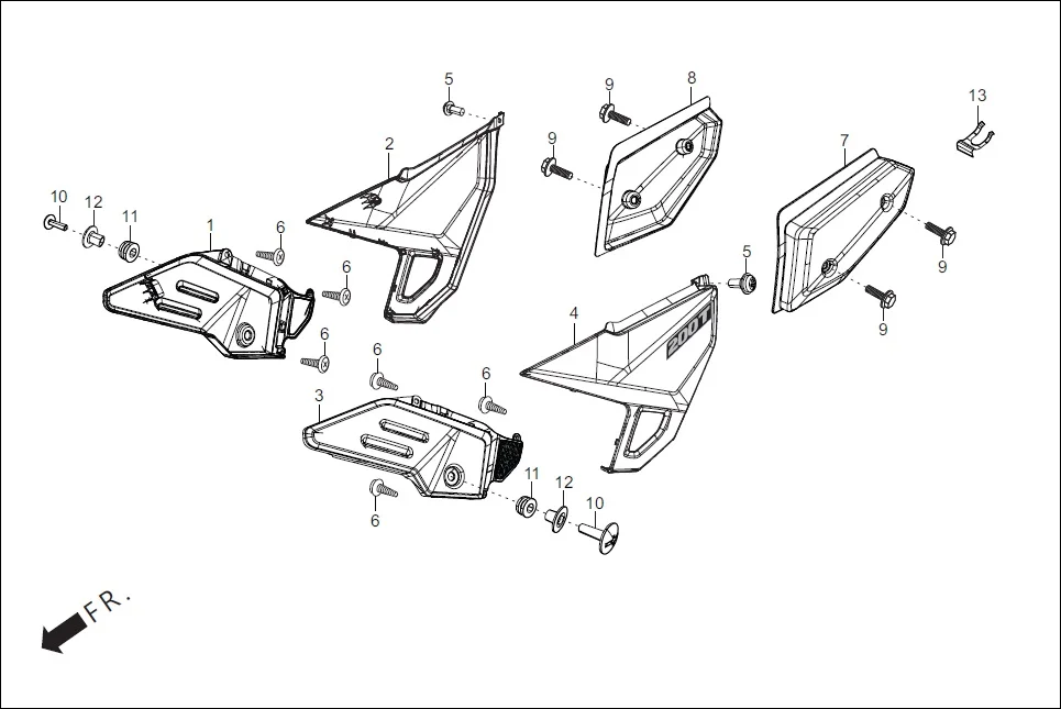 F-12 SIDE COVER assembly diagram for Hero Xpulse 200T FI BSVI (Feb, 2021)