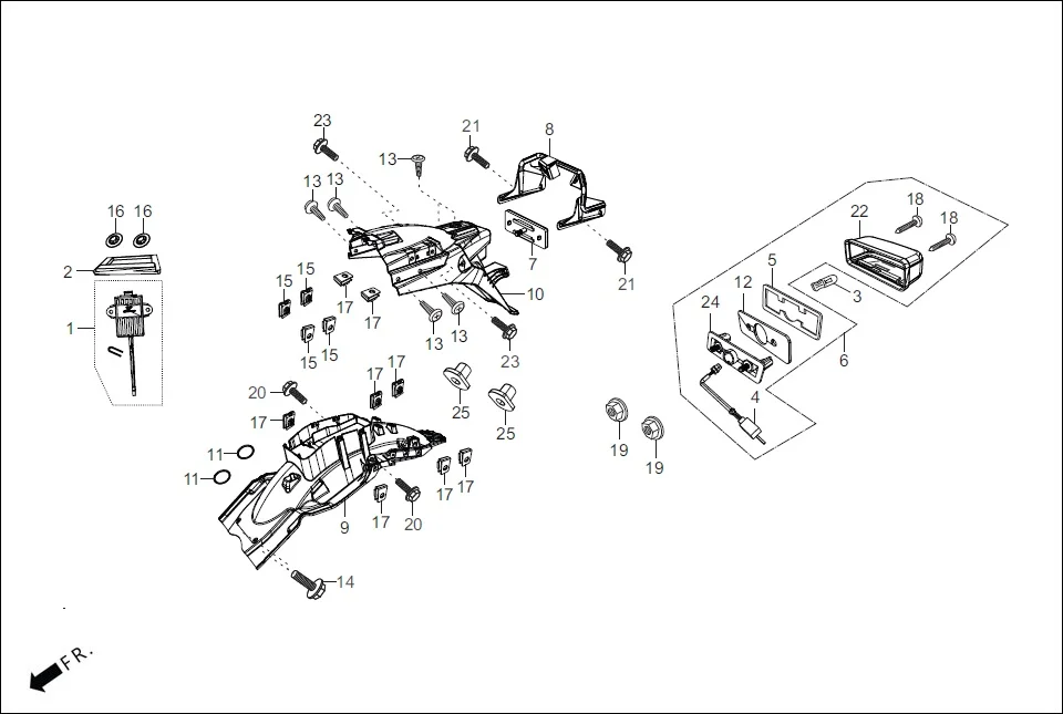 F-20 REAR FENDER assembly diagram for Hero Xpulse 200T FI BSVI (Feb, 2021)