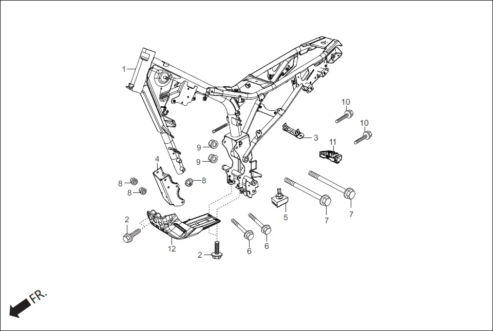 F-25 FRAME BODY assembly diagram for Hero Xpulse 200T FI BSVI (Feb, 2021)
