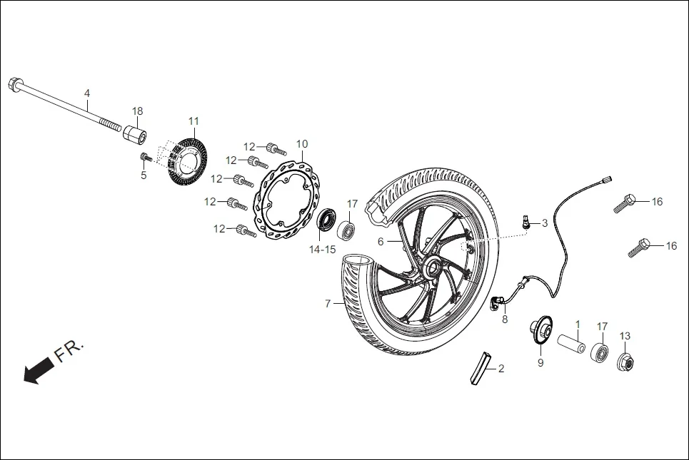 F-7 FRONT WHEEL assembly diagram for Hero Xpulse 200T FI BSVI (Feb, 2021)
