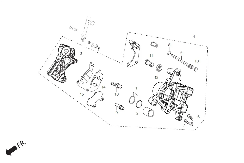 F-8A REAR BRAKE (CALIPER ASSY. REAR) assembly diagram for Hero Xpulse 200T FI BSVI (Feb, 2021)
