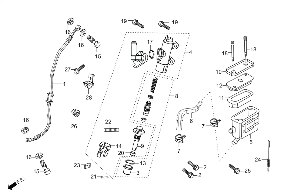 F-8 REAR BRAKE(MASTER CYL.) assembly diagram for Hero Xpulse 200T FI BSVI (Feb, 2021)