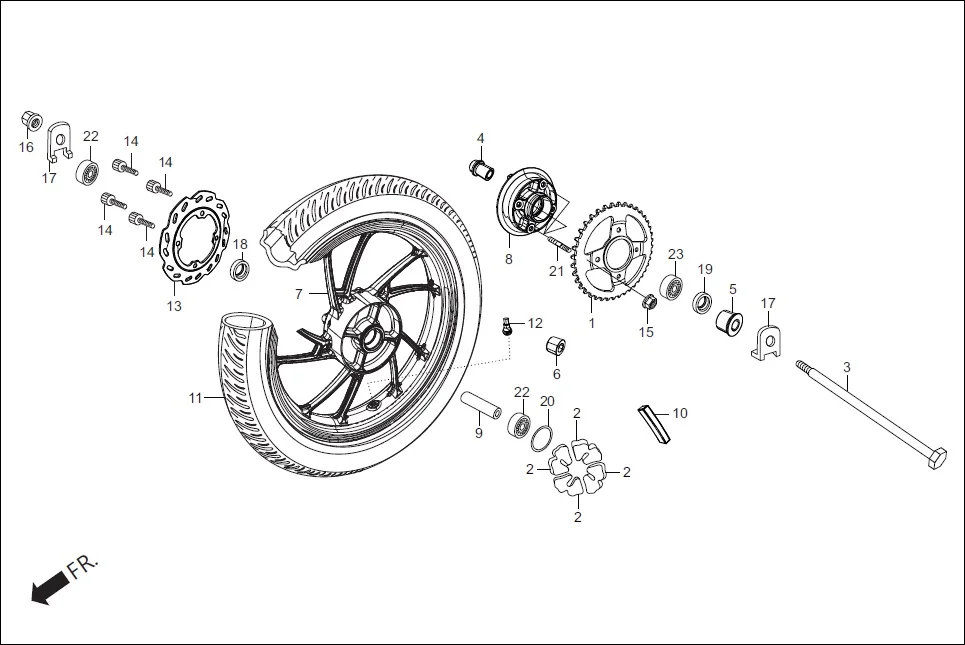 F-9 RR WHEEL / FLANGE ASSY. DRIVEN assembly diagram for Hero Xpulse 200T FI BSVI (Feb, 2021)