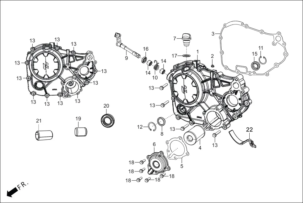 E-7-BASE CRANK CASE &amp; COVER (COVER R. CRANK CASE)