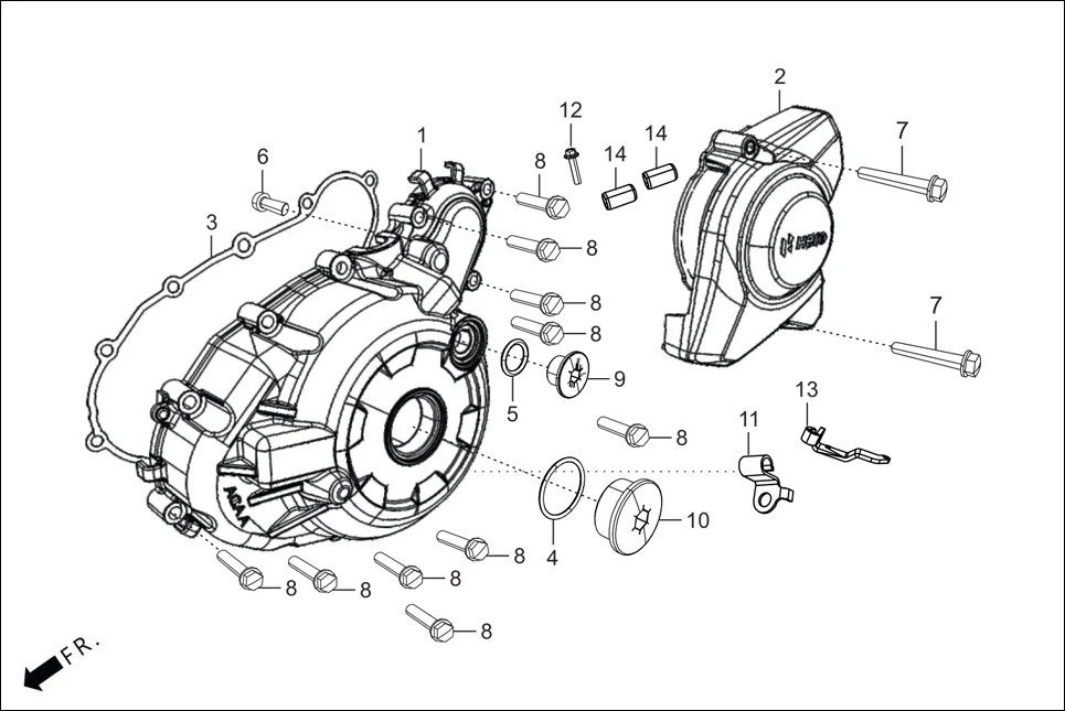 E-7A-BASE CRANK CASE &amp; COVER (COVER L. CRANK CASE)