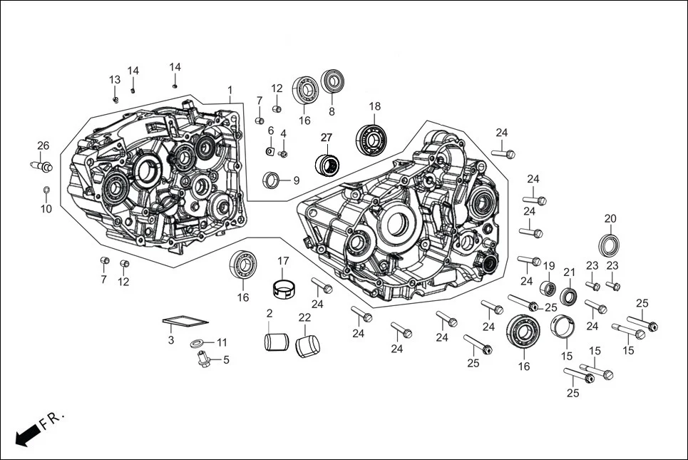 E-8 CRANK CASE &amp; COVER (CRANK CASE R./L.)