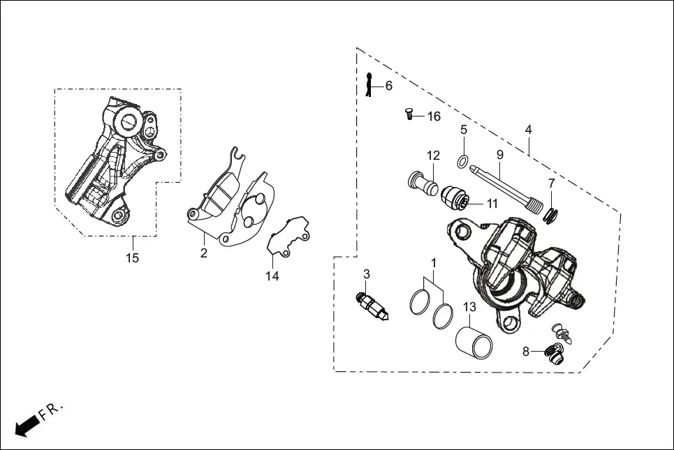 F-10A-BASE REAR BRAKE (CALIPER ASSY.) assembly diagram for Hero XPULSE 210LC OBDIIP2 (MAR.,2025)