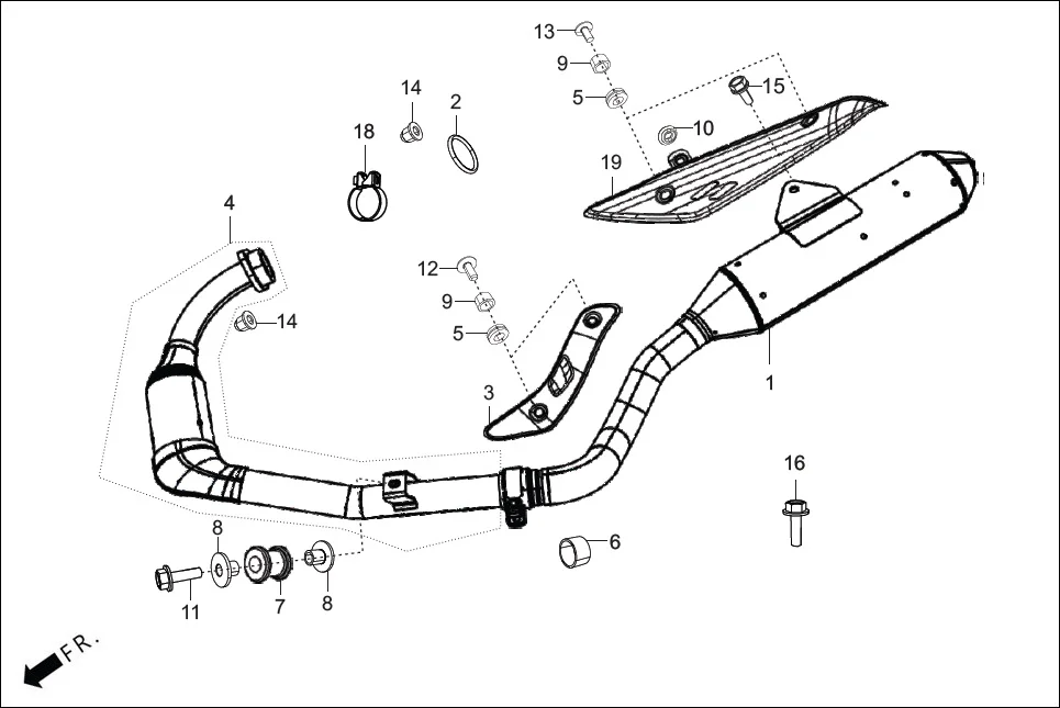 F-16 EXHAUST MUFFLER diagram showing 90108-RAA-000