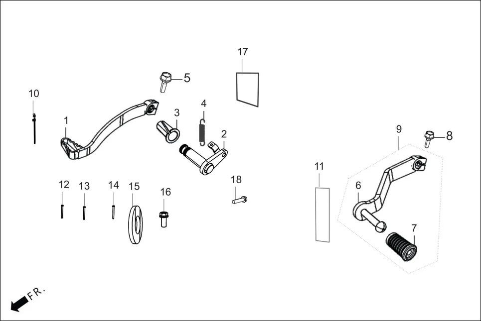 F-18 GEAR CHANGE PEDAL /BRAKE PEDAL diagram showing ACYBF2A011000G