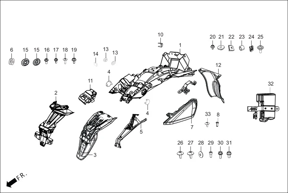 F-21 REAR FENDER assembly diagram for Hero XPULSE 210LC OBDIIP2 (MAR.,2025)