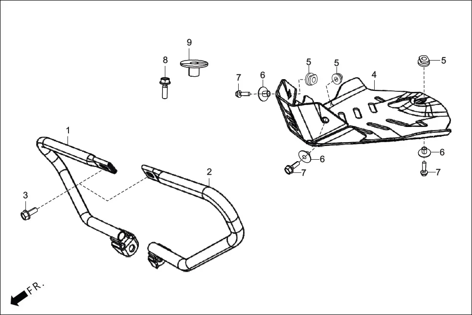 F-28 GUARD ENGINE/SKID PLATE assembly diagram for Hero XPULSE 210LC OBDIIP2 (MAR.,2025)