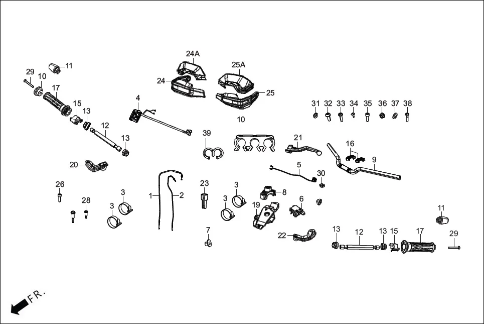 F-3-BASE HANDLE &amp; HNDL COVER assembly diagram for Hero XPULSE 210LC OBDIIP2 (MAR.,2025)