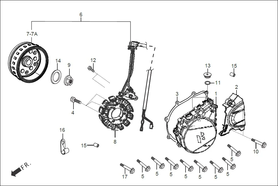 E-7A LEFT CRANKCASE COVER/A.C. GEN. ASSY./SELF START