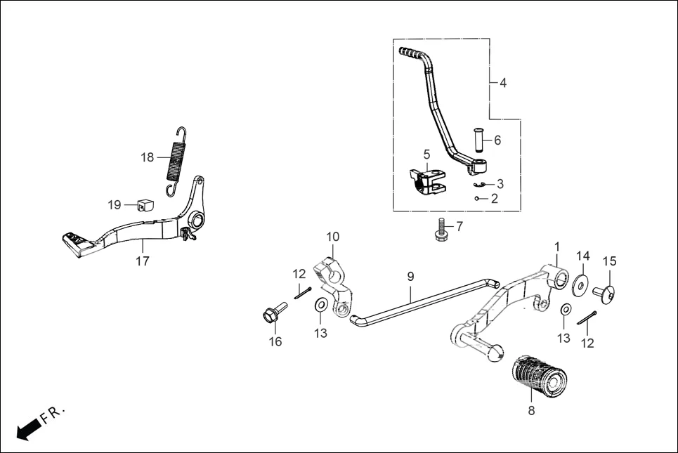F-18 KICK STARTER/GEAR CHANGE PEDAL/BRAKE PEDAL diagram showing 95701-06020-00
