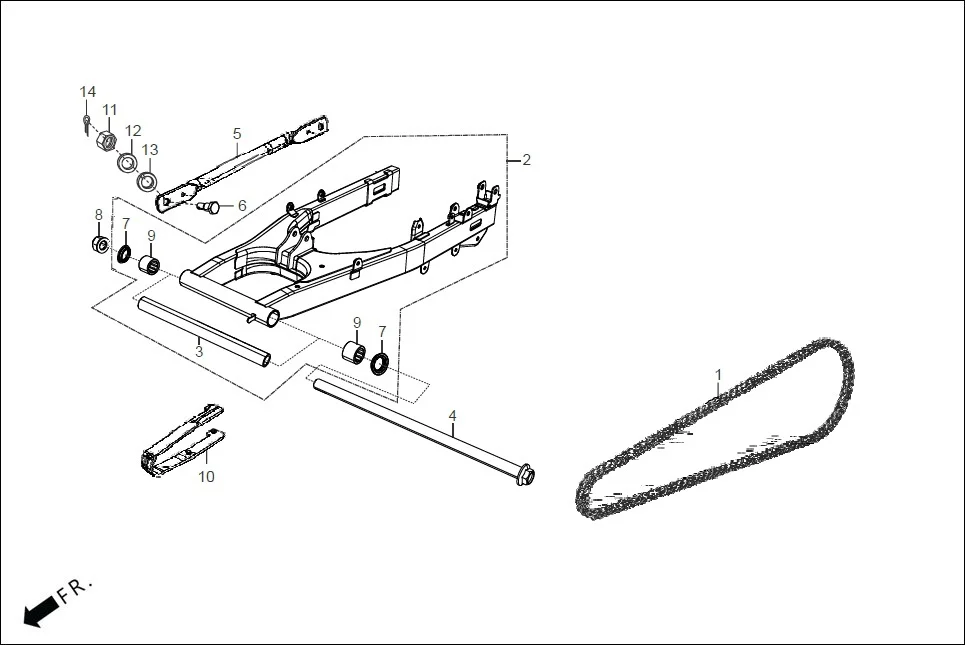 F-19 REAR FORK/CHAIN CASE/SWINGARM diagram showing 94111-10000