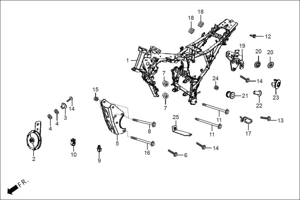 F-25 FRAME BODY diagram showing 95701-08030-00