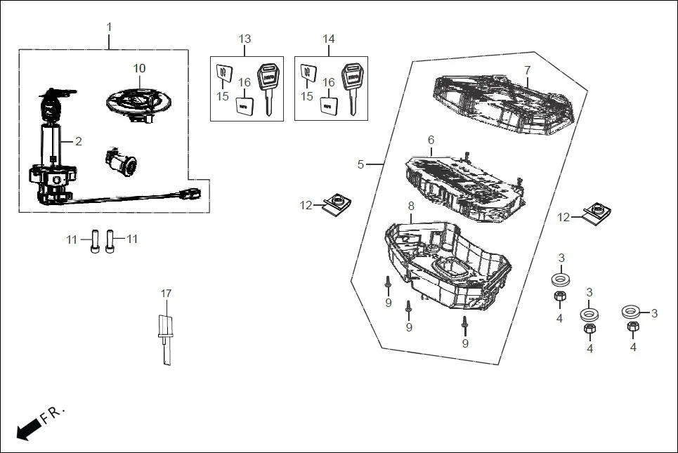 F-2_ABS SPEEDOMETER/CABLE/KEY SET diagram showing 37100-ACL-01099