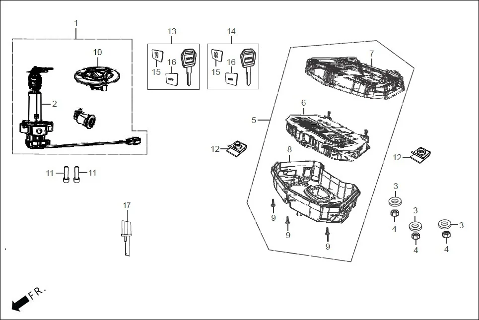 F-2_CON SPEEDOMETER/CABLE/KEY SET diagram showing 37112-ACL-012