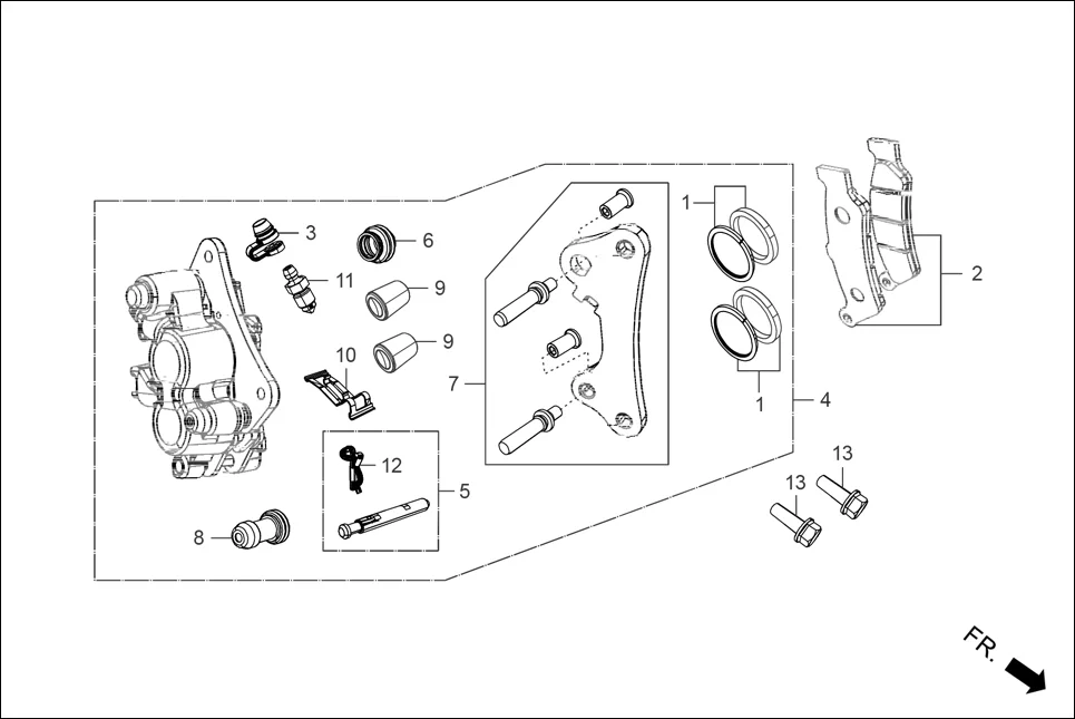 F-8 FRONT DISC BRAKE(CALIPER ASSY.) diagram showing 45352-KCC-841