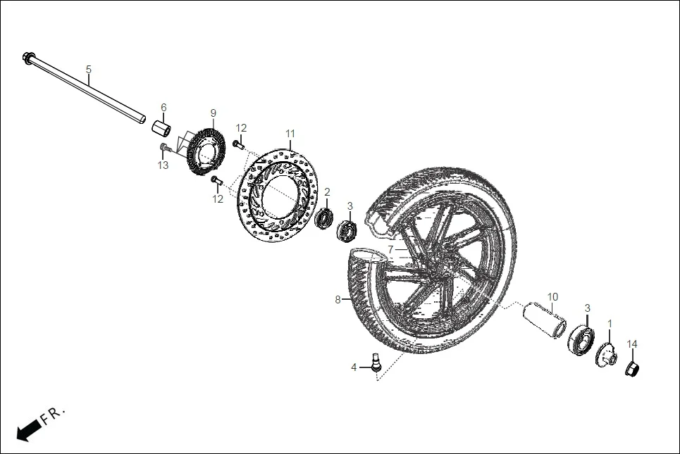 F-9 FRONT WHEEL diagram showing 44802-AAB-A00