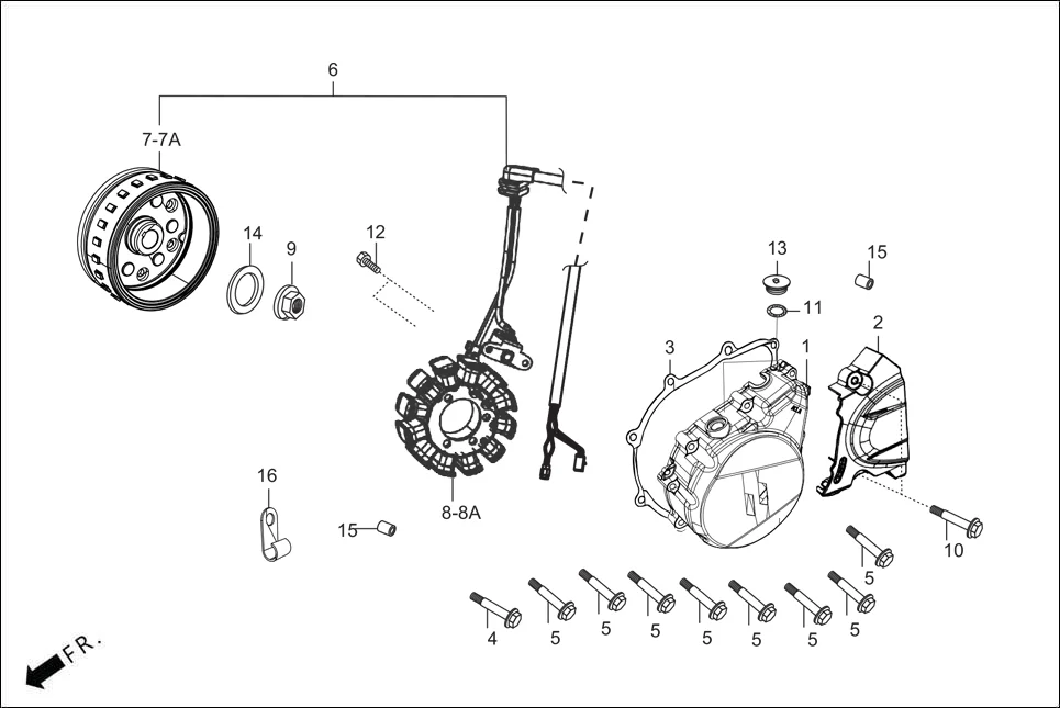 E-7A LEFT CRANKCASE COVER/A.C. GEN. ASSY./SELF START