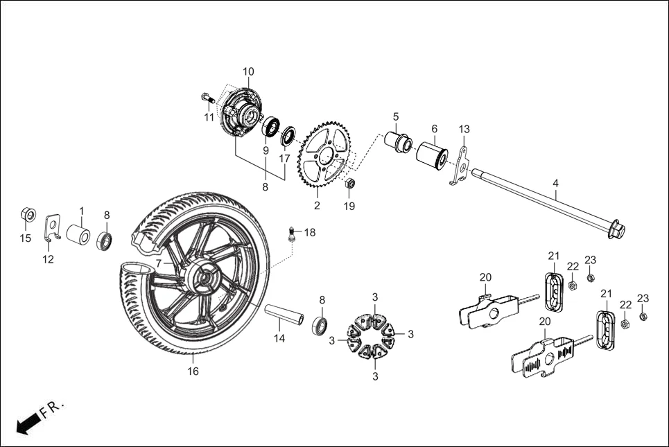 F-11 REAR WHEEL diagram showing 42303-AAB-A00