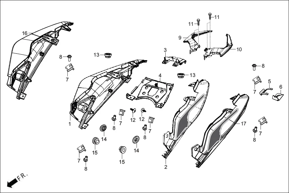 F-12A REAR COWL/GRIP REAR assembly diagram for Hero XTREME 125R OBD II(Apr., 2025)
