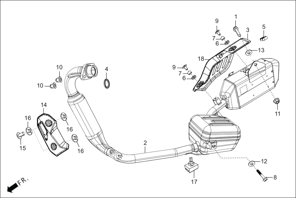 F-16 MUFFLER assembly diagram for Hero XTREME 125R OBD II(Apr., 2025)