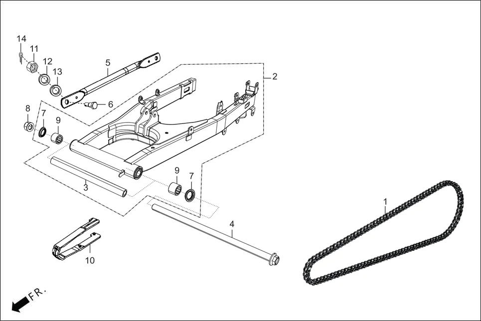 F-19 REAR FORK/CHAIN CASE/SWINGARM diagram showing 91071-KVN-900