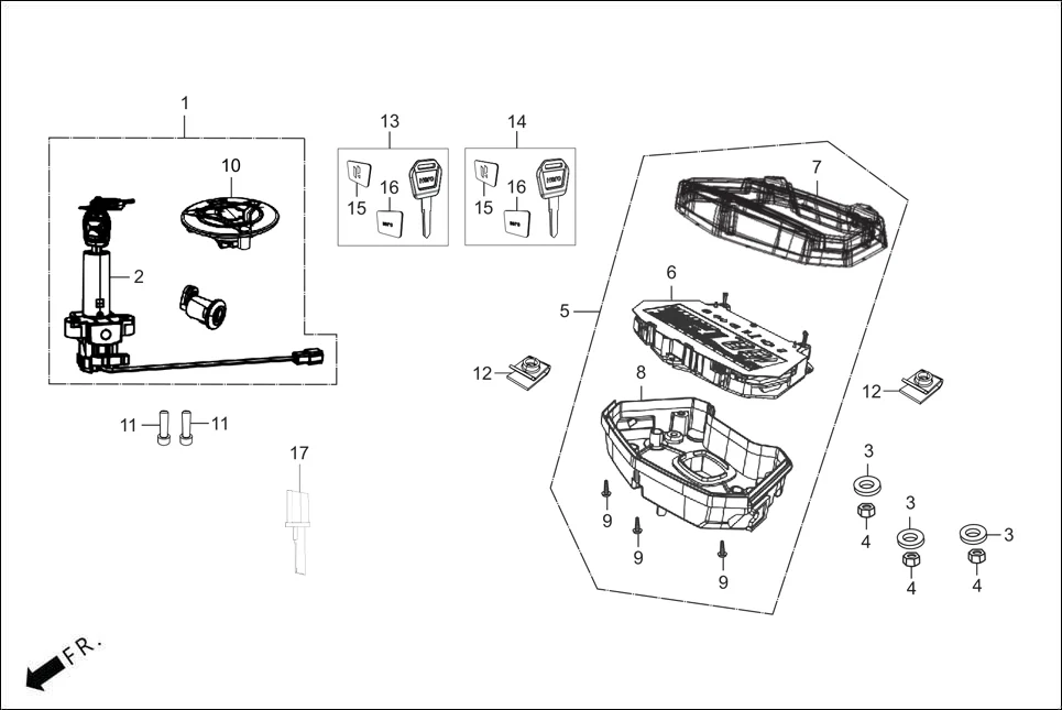 F-2-ABS SPEEDOMETER/CABLE/KEY SET diagram showing 94001-06070-0S