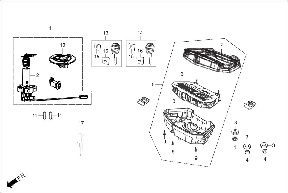 F-2-CBS SPEEDOMETER/CABLE/KEY SET assembly diagram for Hero XTREME 125R OBD II(Apr., 2025)