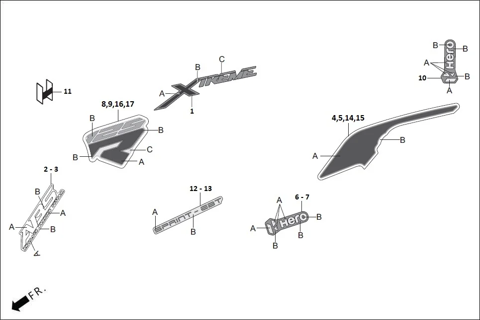 F-27-ABS STRIPES/MARKS assembly diagram for Hero XTREME 125R OBD II(Apr., 2025)