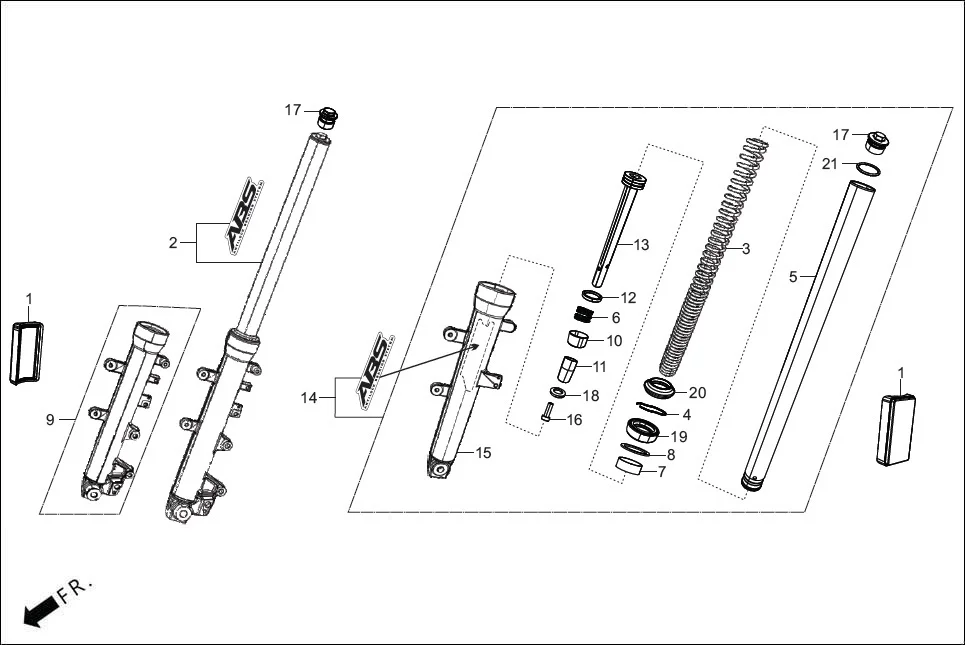 F-7-ABS FRONT FORK assembly diagram for Hero XTREME 125R OBD II(Apr., 2025)