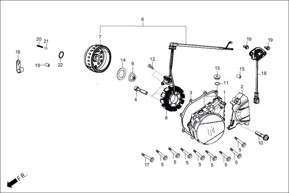 E-7A-LCD LEFT CRANKCASE COVER/A.C. GEN. ASSY./SELF START