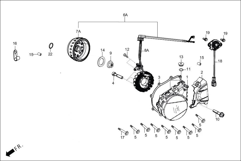 E-7A-TFT LEFT CRANKCASE COVER/A.C. GEN. ASSY./SELF START