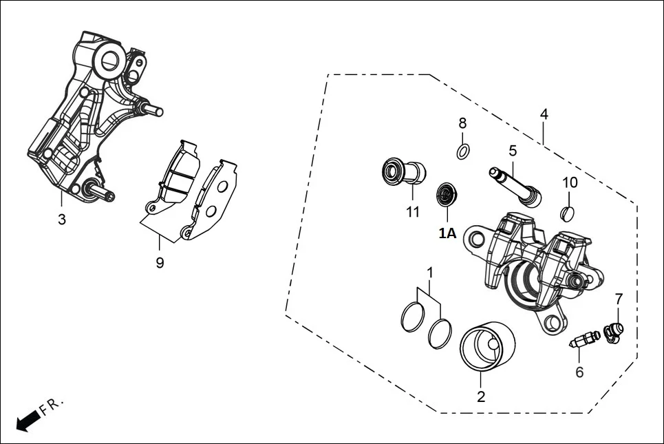 F-10A REAR BRAKE (CALIPER ASSY. REAR) assembly diagram for Hero XTREME 125 XTEC2(Oct.,2025)