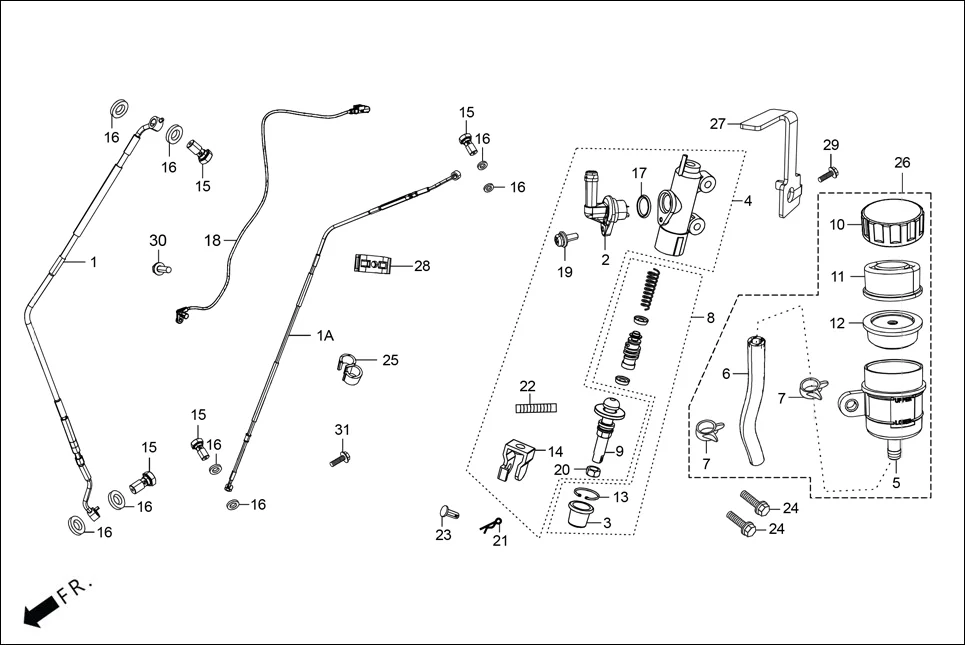 F-10 REAR BRAKE (MASTER CYLINDER / HOSE) diagram showing ADJSC3D002000G