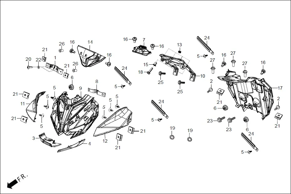 F-1A-TFT FAIRING(FR. VISOR/COWL/STAY) assembly diagram for Hero XTREME 125 XTEC2(Oct.,2025)