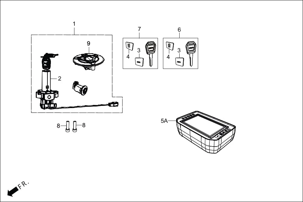 F-2-TFT SPEEDOMETER/CABLE/KEY SET assembly diagram for Hero XTREME 125 XTEC2(Oct.,2025)