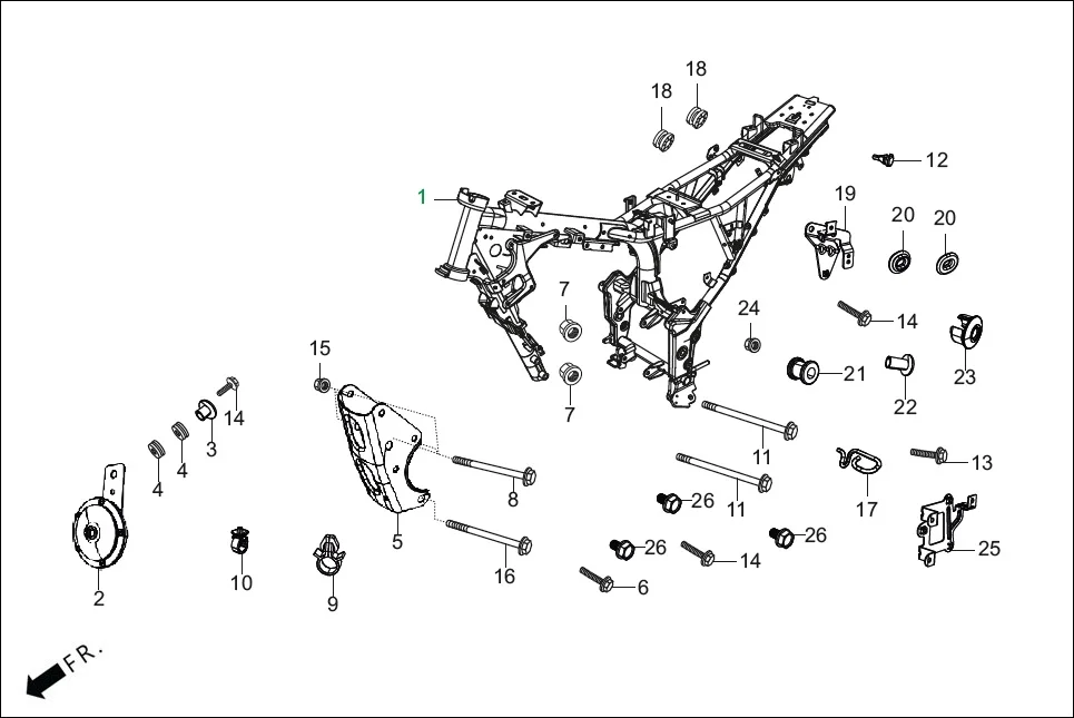 F-25 FRAME BODY diagram showing 90019-AAG-300
