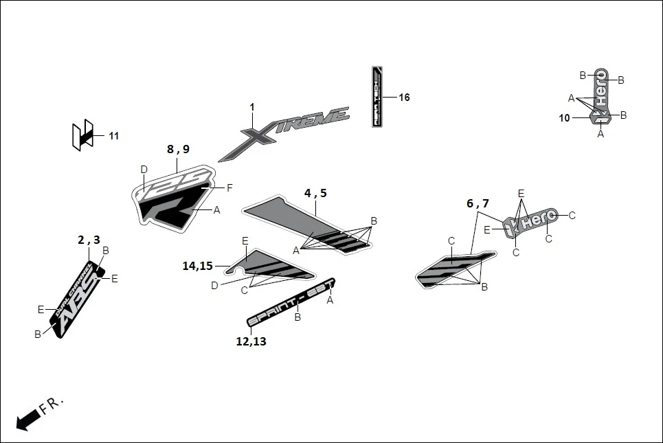 F-27-TFT STRIPES/MARKS assembly diagram for Hero XTREME 125 XTEC2(Oct.,2025)