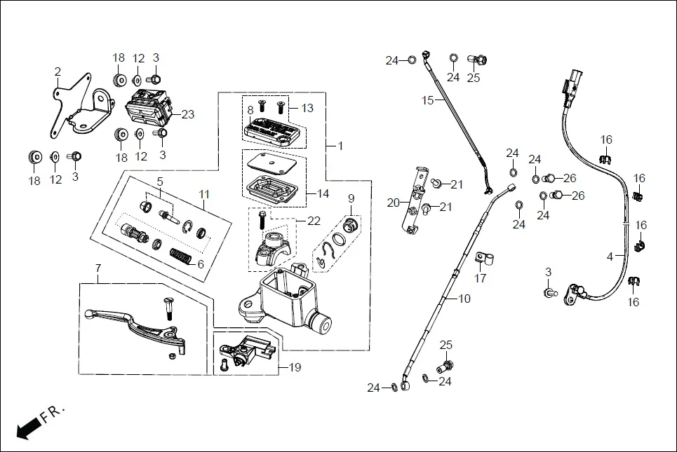 F-4 FRONT DISC BRAKE ASSY. (MASTER CYL.) assembly diagram for Hero XTREME 125 XTEC2(Oct.,2025)