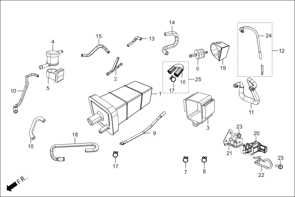 F-11A FUEL TANK(CANISTER ASSY.) assembly diagram for Hero XTREME 160R(JULY,2025)